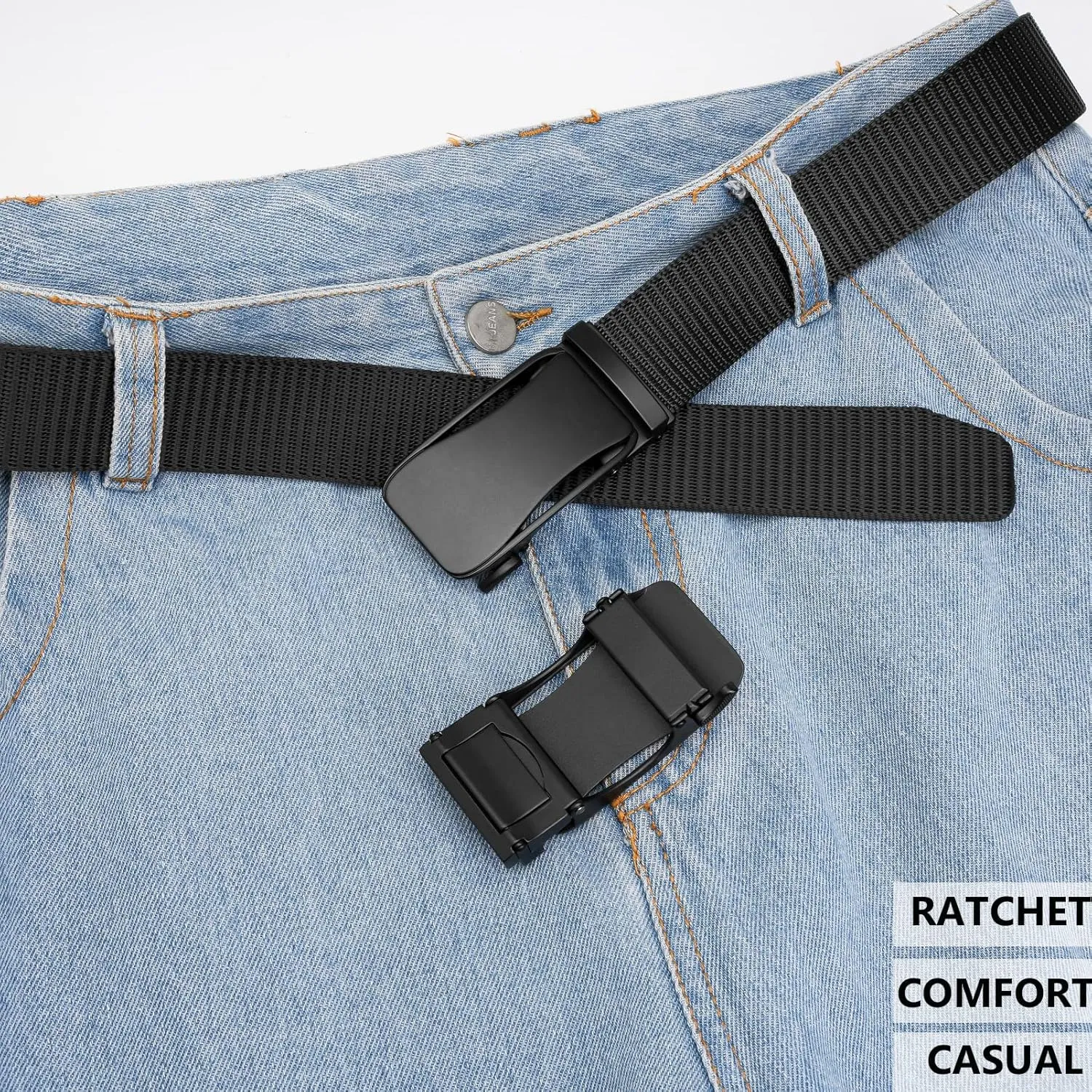 Men's Ratchet Web Belt, Golf Belt Nylon Automatic Buckle Belt for Hiking Rigger Military Work-Quick Release