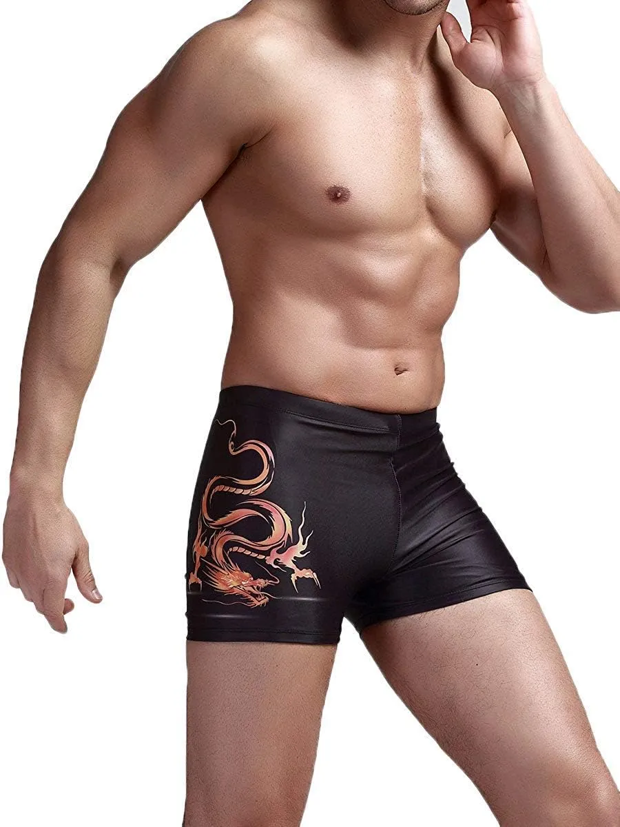 Men's Square Leg Swimsuit Jammer Shorts Athletic Men Swimwear Black Print Swim