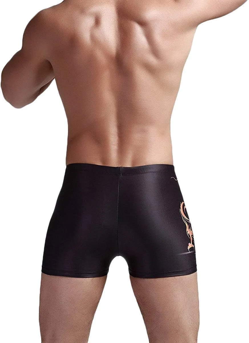 Men's Square Leg Swimsuit Jammer Shorts Athletic Men Swimwear Black Print Swim