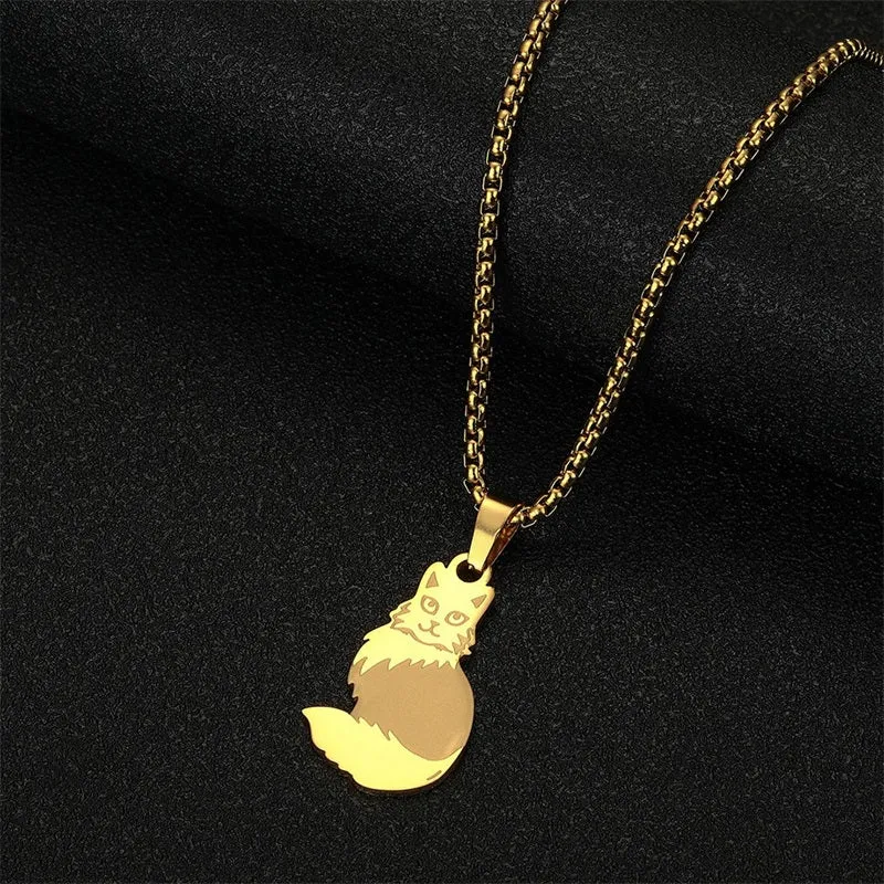 Men's Stainless Steel Plush Cat Pendant Necklace