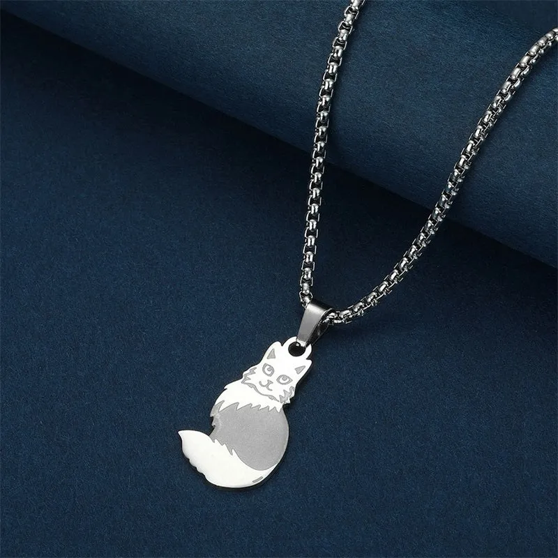 Men's Stainless Steel Plush Cat Pendant Necklace