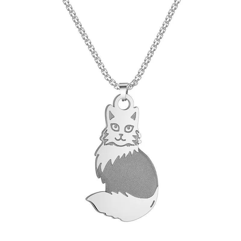 Men's Stainless Steel Plush Cat Pendant Necklace