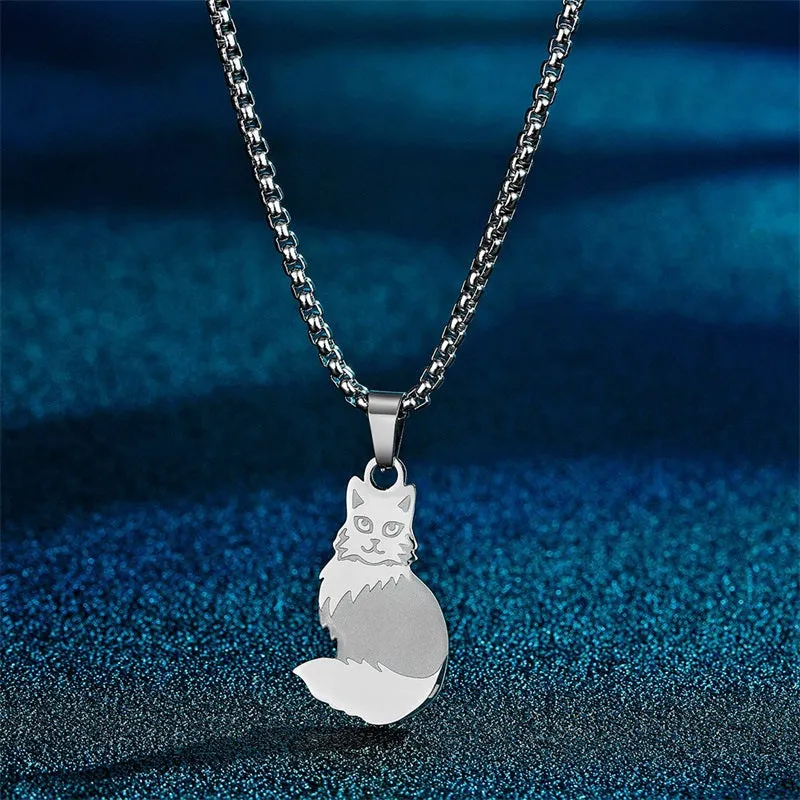 Men's Stainless Steel Plush Cat Pendant Necklace