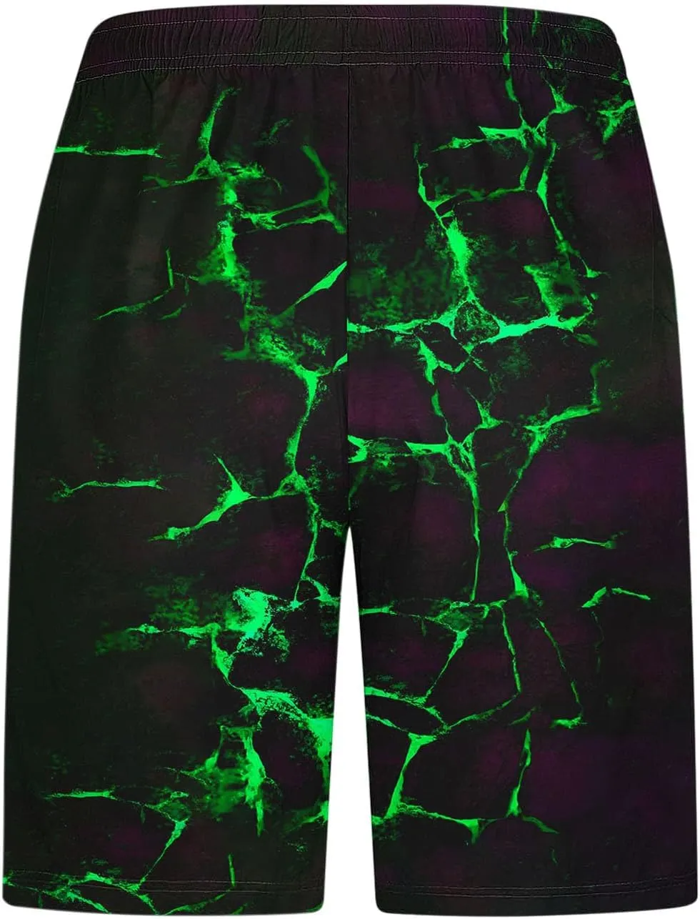 Men's Swim Trunks Quick Dry with Pockets Elastic Lightweight Breathable Casual Crack Print Beach Swimming Shorts