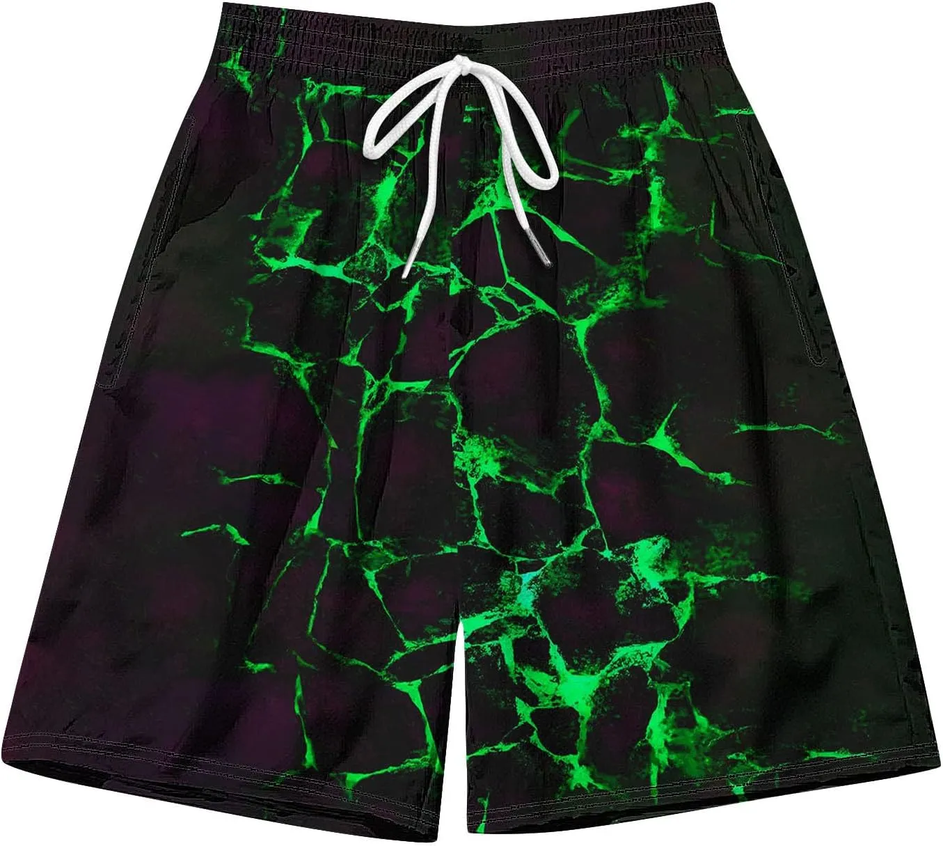 Men's Swim Trunks Quick Dry with Pockets Elastic Lightweight Breathable Casual Crack Print Beach Swimming Shorts