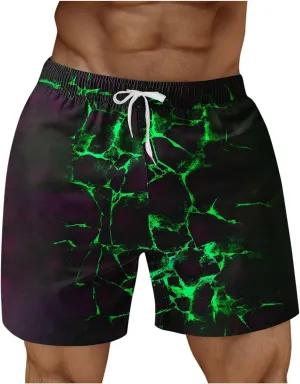 Men's Swim Trunks Quick Dry with Pockets Elastic Lightweight Breathable Casual Crack Print Beach Swimming Shorts