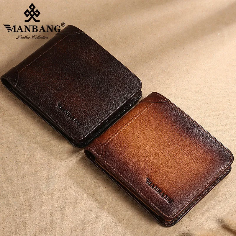 Men's Vertical Short First Layer Cowhide Classic Men's Wallets