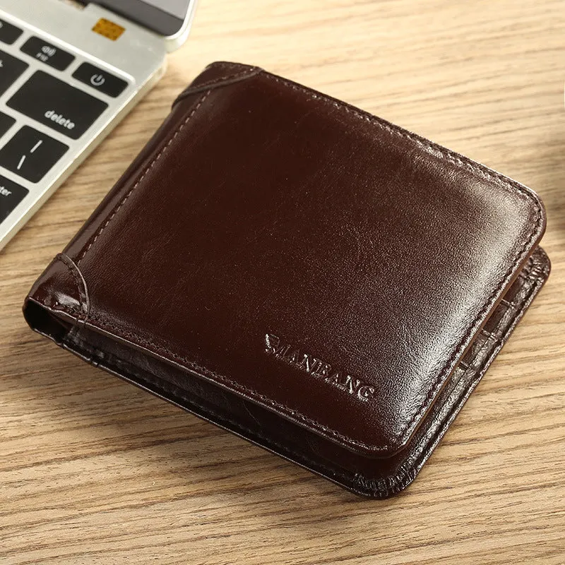 Men's Vertical Short First Layer Cowhide Classic Men's Wallets