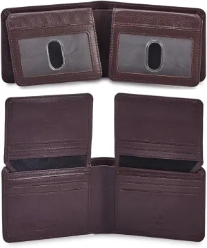 Mens Wallet Real Leather Bifold RFID Blocking High Capacity Card Case with 2 ID Window in Gift Box (Nappa, Chocolate)