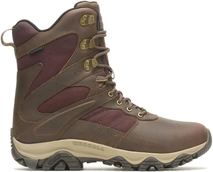 Merrell Men's Moab 2 Timber 8" Thermo Waterproof Oil-and Slip-Resistant Leather Work Boots with Eva Midsole Hiking, Toffee, 9.5