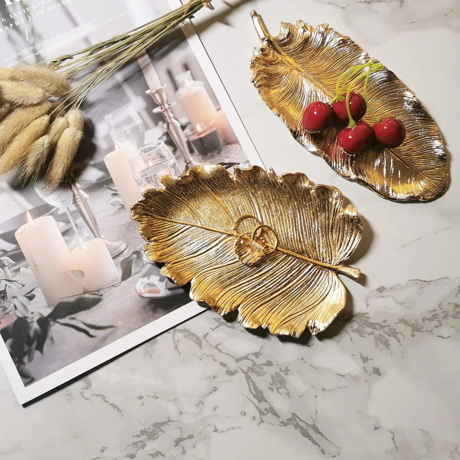 Metal Jewelry Dish, Small Leaf Shaped Ring Holder Jewelry Organizer, Trinket Dish Vanity Tray for Dresser Christmas Birthday Wedding Gifts