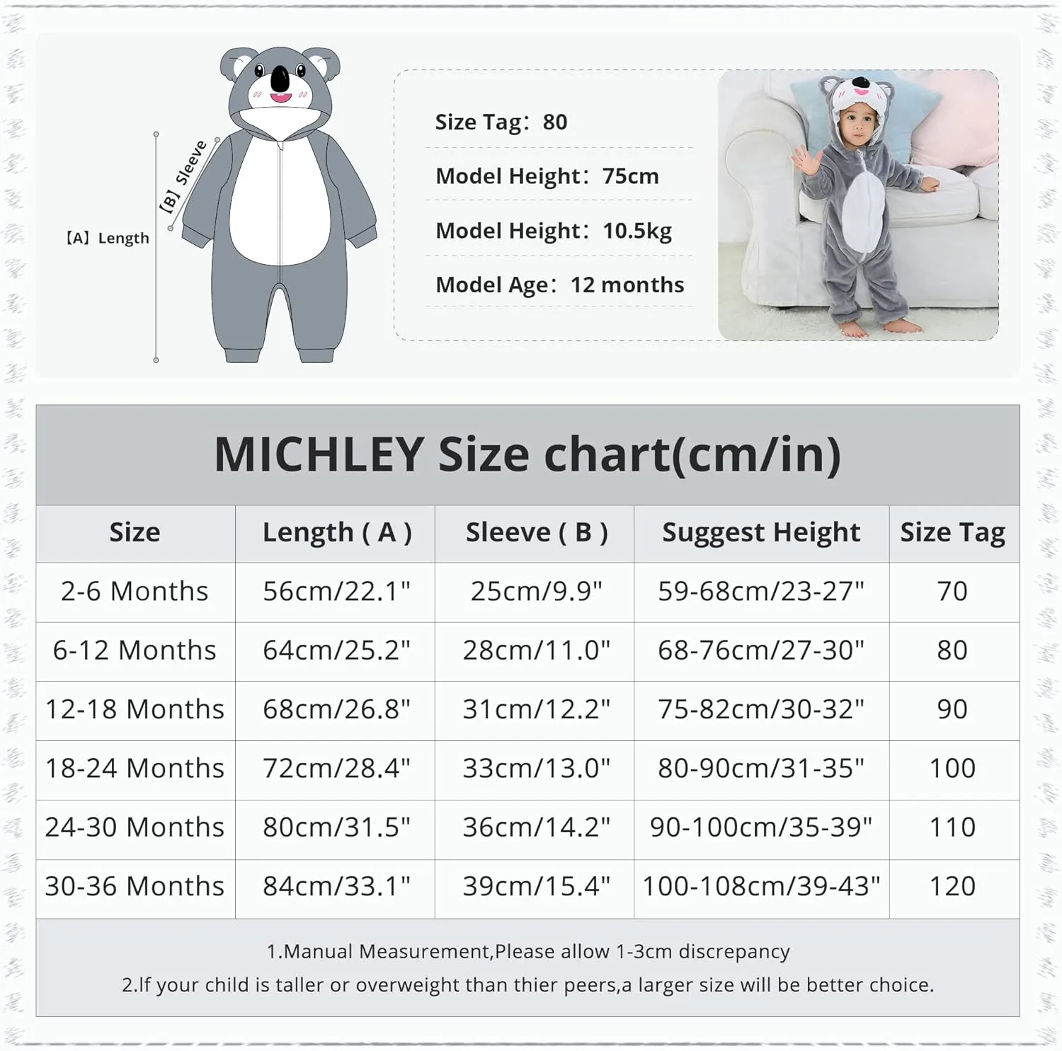 MICHLEY Unisex Baby Animal Costume Winter Autumn Hooded Romper Halloween Cosplay Jumpsuit Outfits