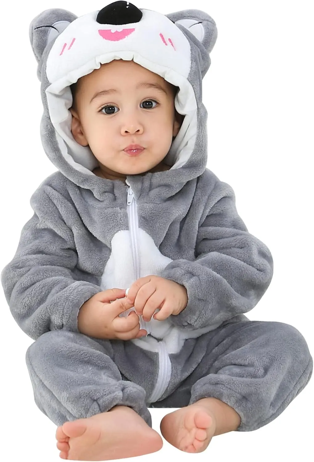MICHLEY Unisex Baby Animal Costume Winter Autumn Hooded Romper Halloween Cosplay Jumpsuit Outfits