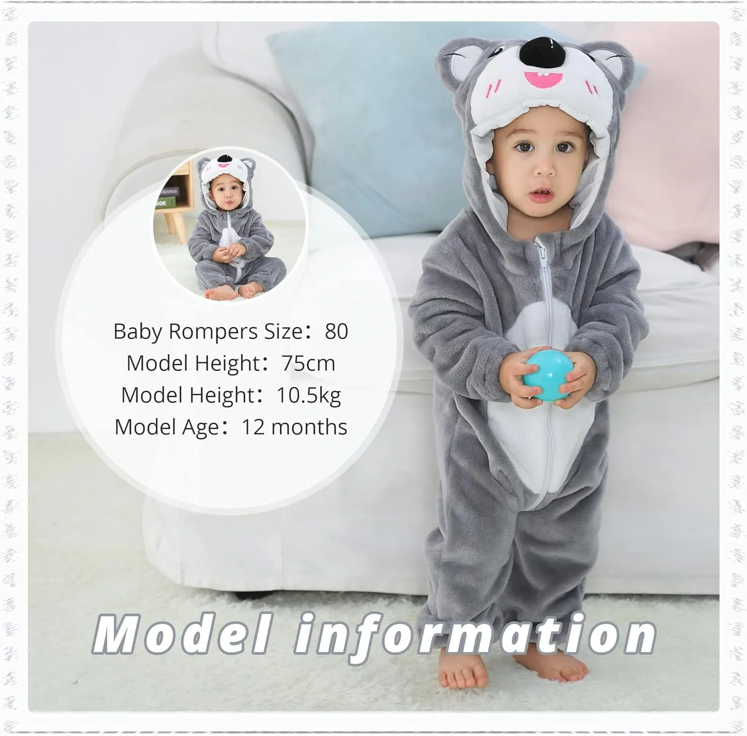 MICHLEY Unisex Baby Animal Costume Winter Autumn Hooded Romper Halloween Cosplay Jumpsuit Outfits