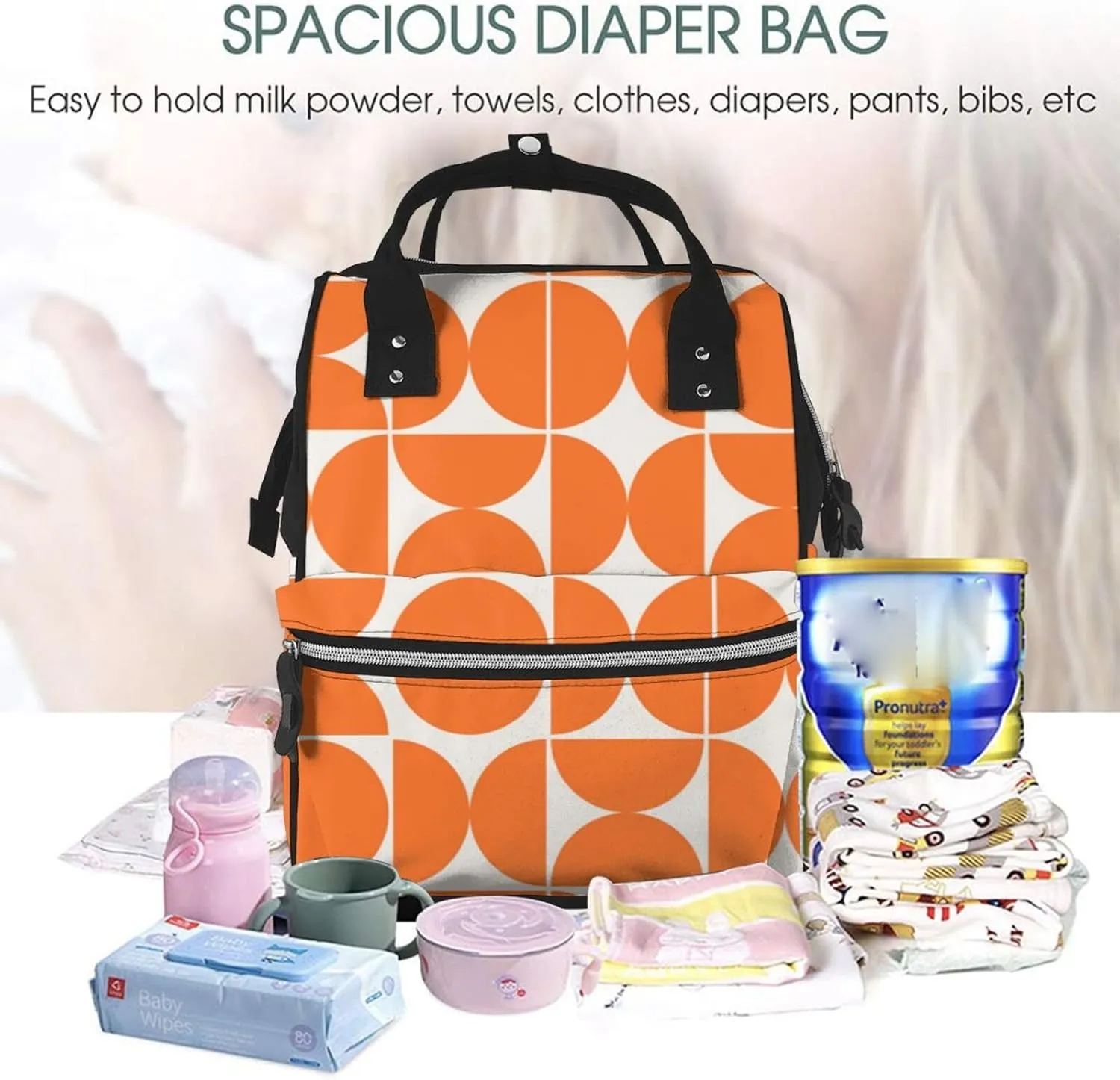 Mid Century Modern Geometric Orange Art Print Large Capacity Mummy Maternity Bag Multifunctional Diaper Backpack 3D Print Travel Backpack