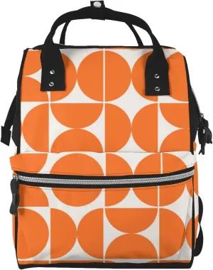 Mid Century Modern Geometric Orange Art Print Large Capacity Mummy Maternity Bag Multifunctional Diaper Backpack 3D Print Travel Backpack