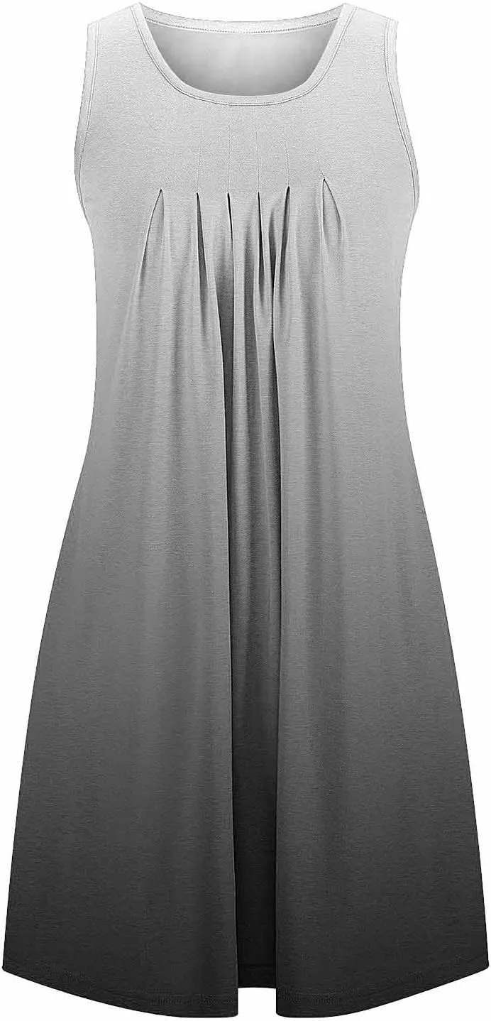Midi Dresses for Women Summer Crew Neck Sleeveless Striped Sun Dresses Casual Soft Lounge Dress with Pockets