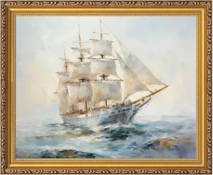 MIEVU Gold Framed Wall Art Vintage - Canvas Wall Art Prints for Living Room Decor Bedroom Home Bathroom, 11x14in Coastal Beach Sailboat Frame Wall Decor (Coastal 5)