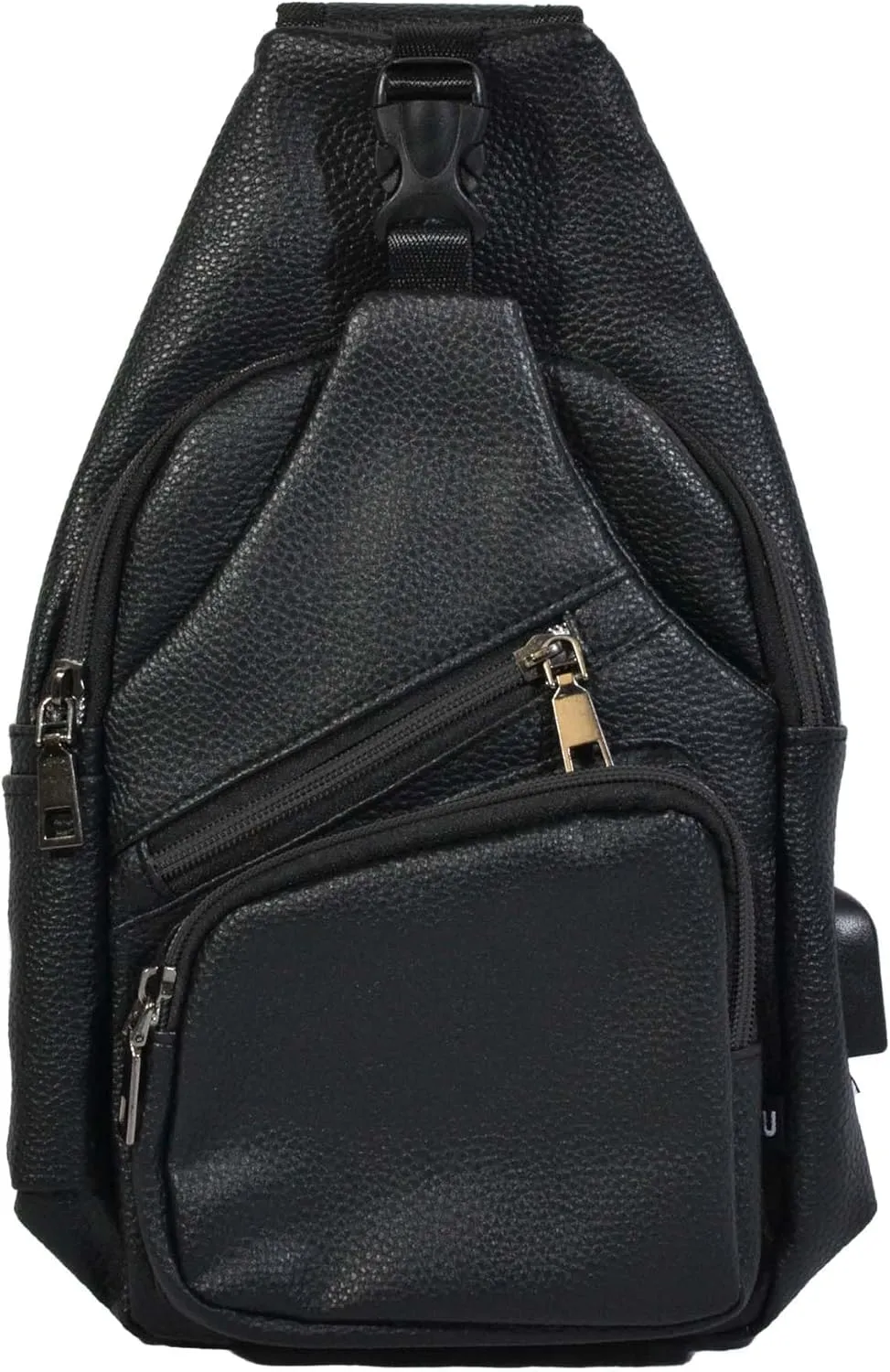Milan Anti-Theft Daypack Crossbody Sling Backpack, Vegan Leather, USB Charging Connector Port, Lightweight Day Pack for Travel, Hiking, Everyday, Regular, Black