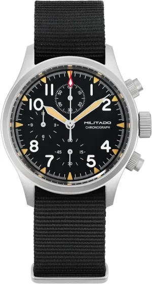 Militado Military Chronograph Watches 39mm Sapphire Crystal VK61/VK67 Quartz Luminous Wristwatches for Men 100M Waterproof Watch with Nylon Strap