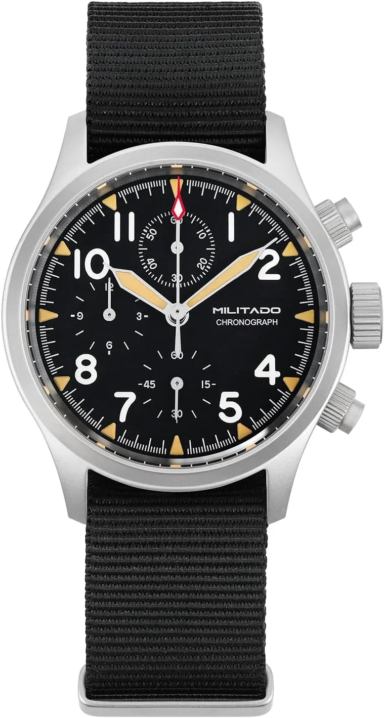 Militado Military Chronograph Watches 39mm Sapphire Crystal VK61/VK67 Quartz Luminous Wristwatches for Men 100M Waterproof Watch with Nylon Strap