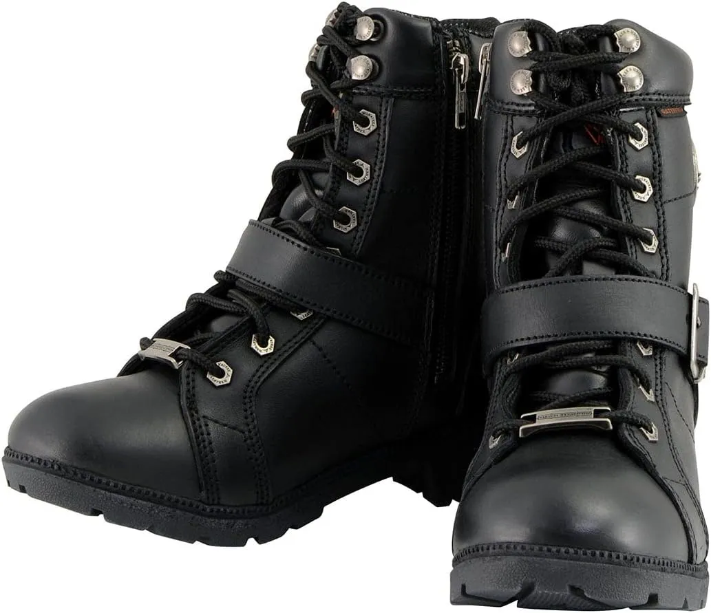 Milwaukee Leather MBL9326WP Women's Premium Black Leather Lace-Up Waterproof Motorcyle Rider Boots