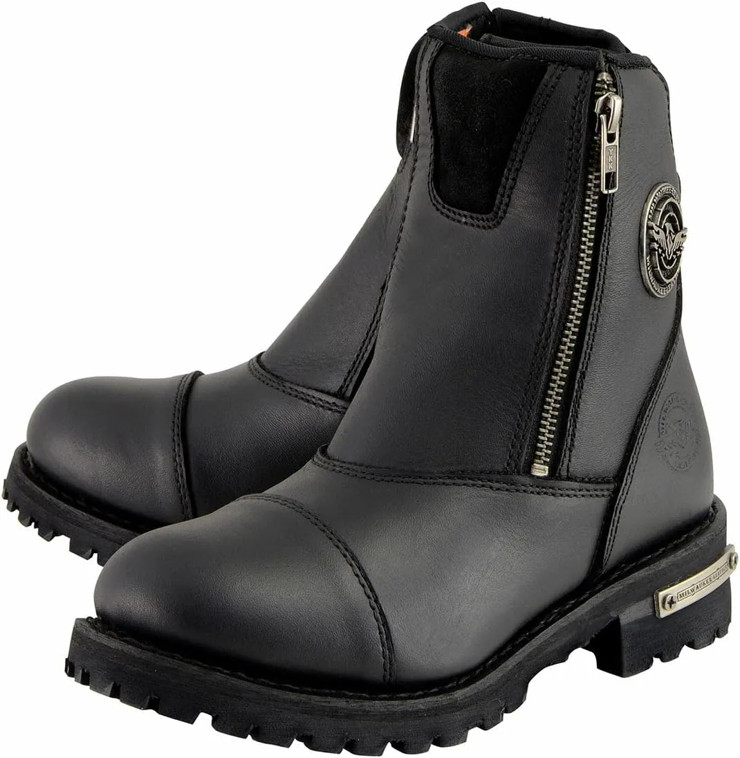 Milwaukee Leather MBM102 Men's Black Smooth Double Sided Zipper Entry Motorcycle Leather Boots - 9