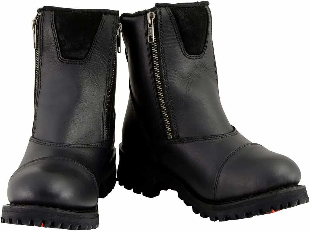 Milwaukee Leather MBM102 Men's Black Smooth Double Sided Zipper Entry Motorcycle Leather Boots - 9
