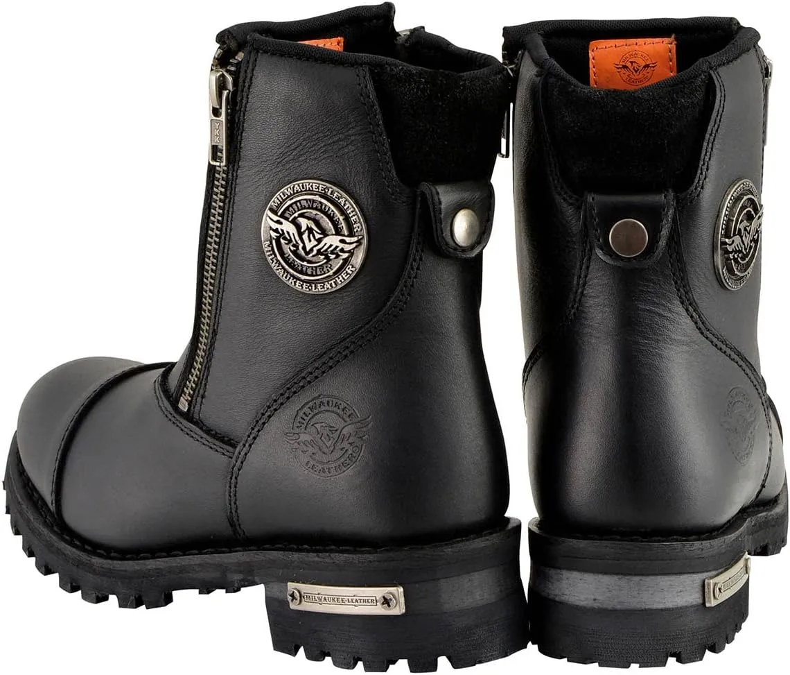 Milwaukee Leather MBM102 Men's Black Smooth Double Sided Zipper Entry Motorcycle Leather Boots - 9