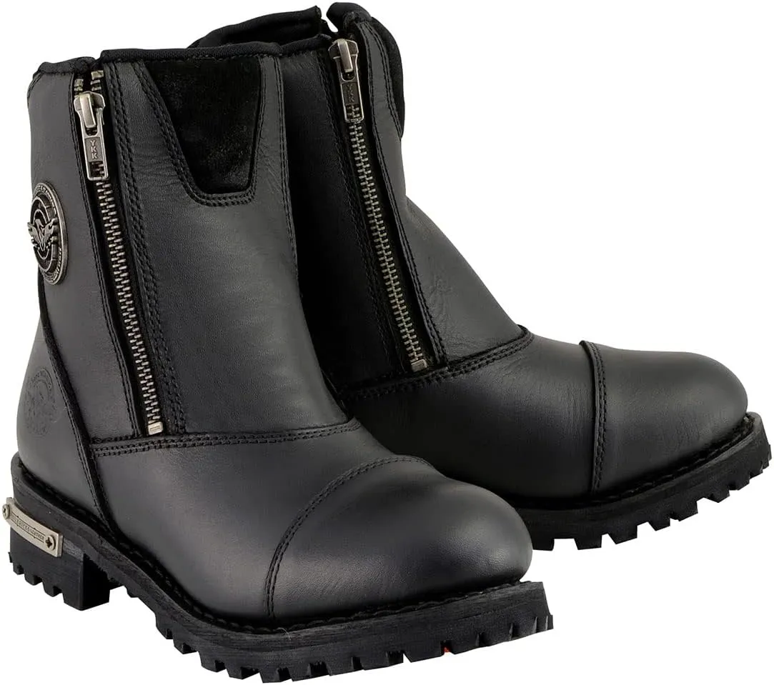 Milwaukee Leather MBM102 Men's Black Smooth Double Sided Zipper Entry Motorcycle Leather Boots - 9