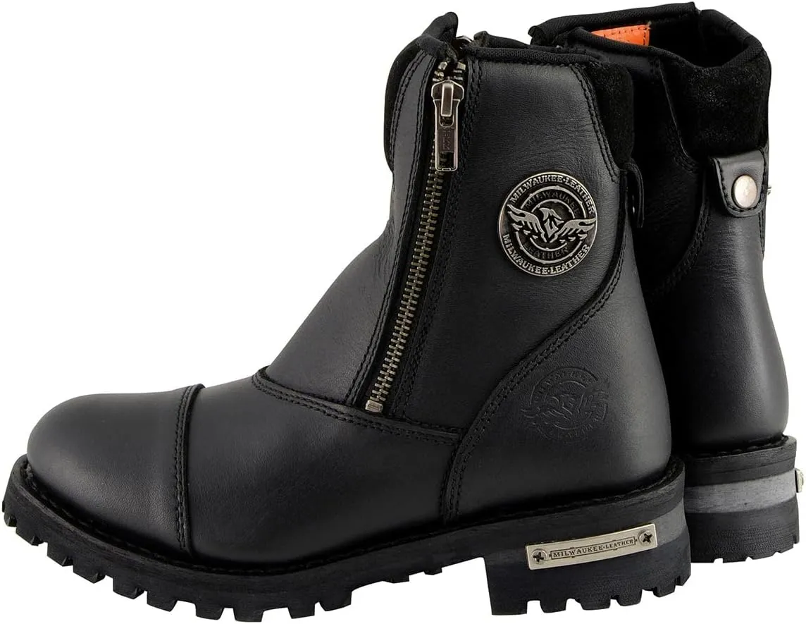 Milwaukee Leather MBM102 Men's Black Smooth Double Sided Zipper Entry Motorcycle Leather Boots - 9