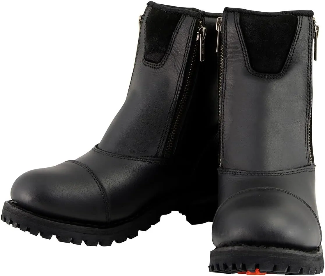 Milwaukee Leather MBM102 Men's Black Smooth Double Sided Zipper Entry Motorcycle Leather Boots - 9