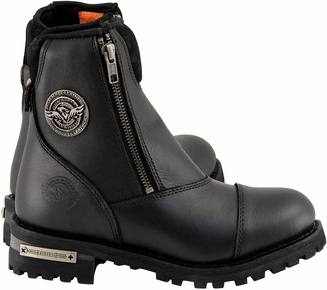 Milwaukee Leather MBM102 Men's Black Smooth Double Sided Zipper Entry Motorcycle Leather Boots - 9