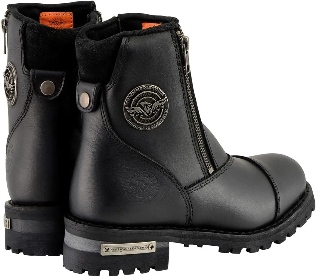 Milwaukee Leather MBM102 Men's Black Smooth Double Sided Zipper Entry Motorcycle Leather Boots - 9