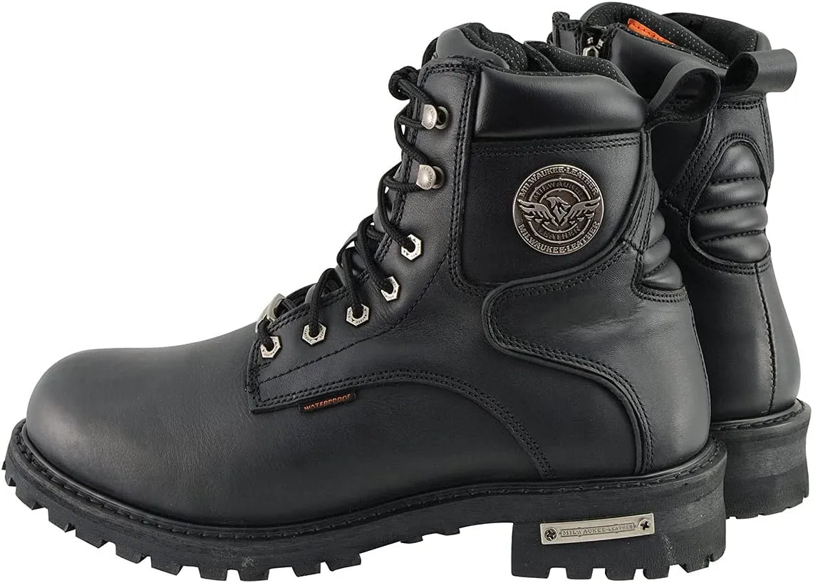 Milwaukee Leather Men's Black Leather Wide Width 6-Inch Lace-Up Logger Waterproof Motorcycle Boots MBM9096WP