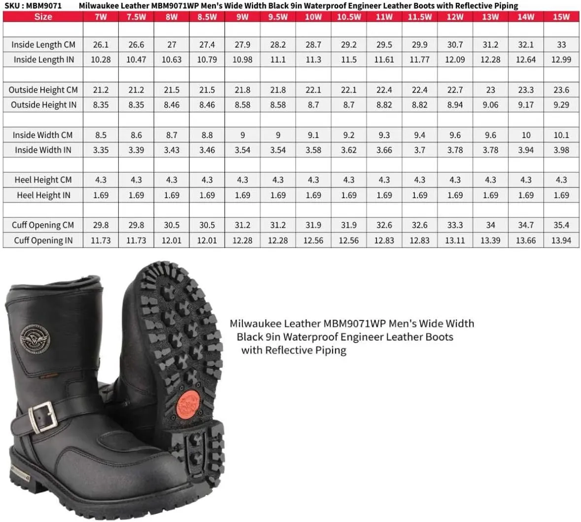Milwaukee Leather Men’s Premium Leather Classic Engineer Motorcycle Riding Boots Collection - 15W