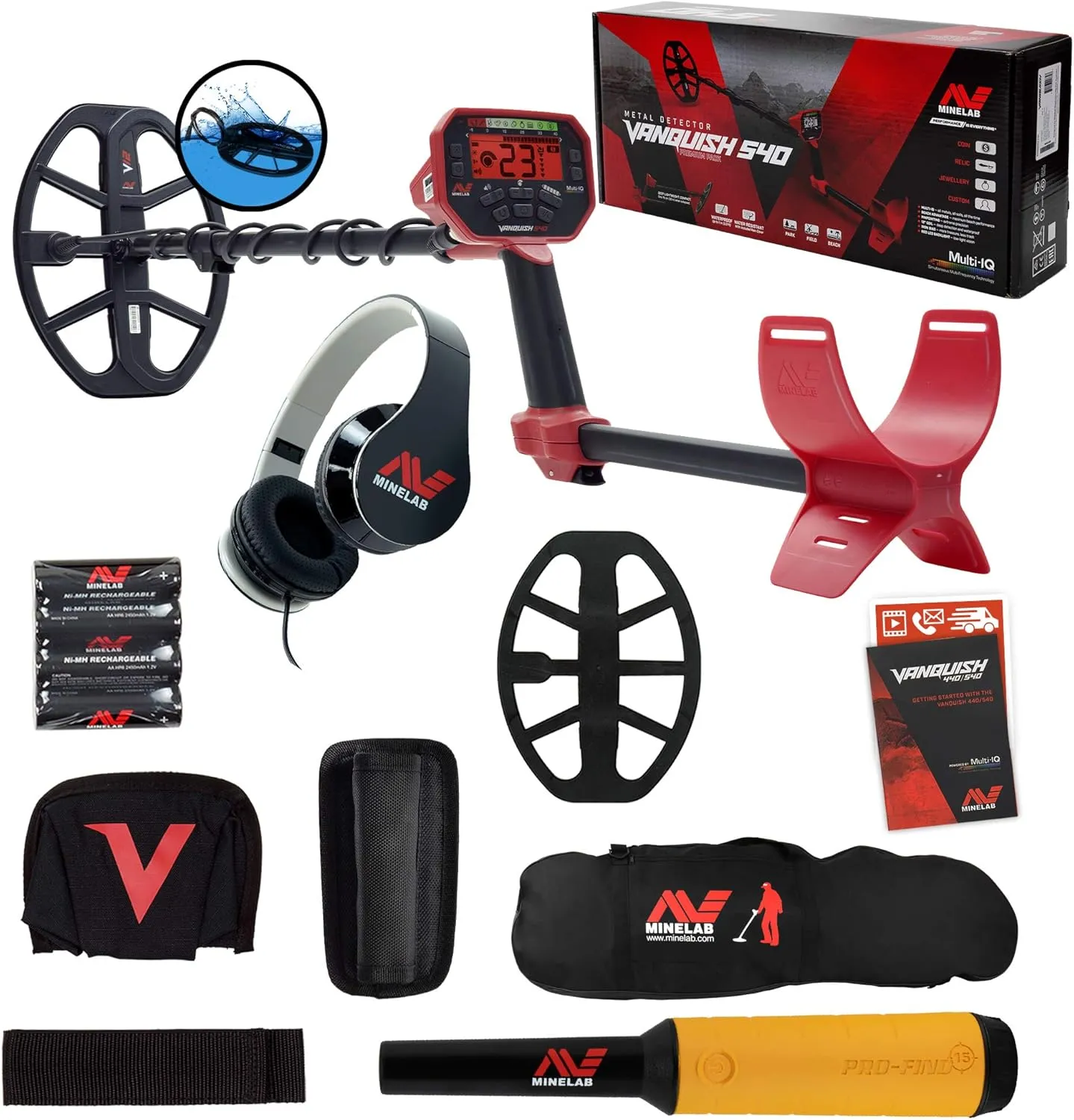 Minelab Vanquish 540 Detector w/ 12 x 9 Coil, Pro-Find 15 Pinpointer & Carry Bag