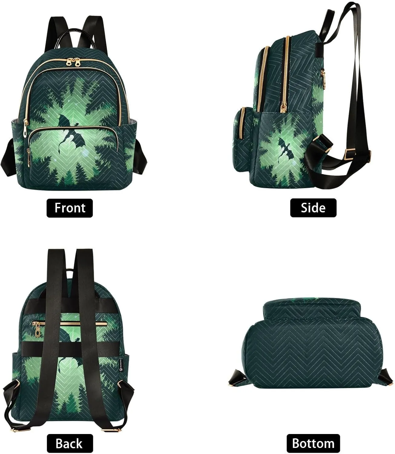 Mini Backpack Forest Dragon Starry Sky Dragon Green Fashion Backpack Purse for Women,Handbag Shoulder Bag Casual Daypack, Ladies Gift for College Work (S)
