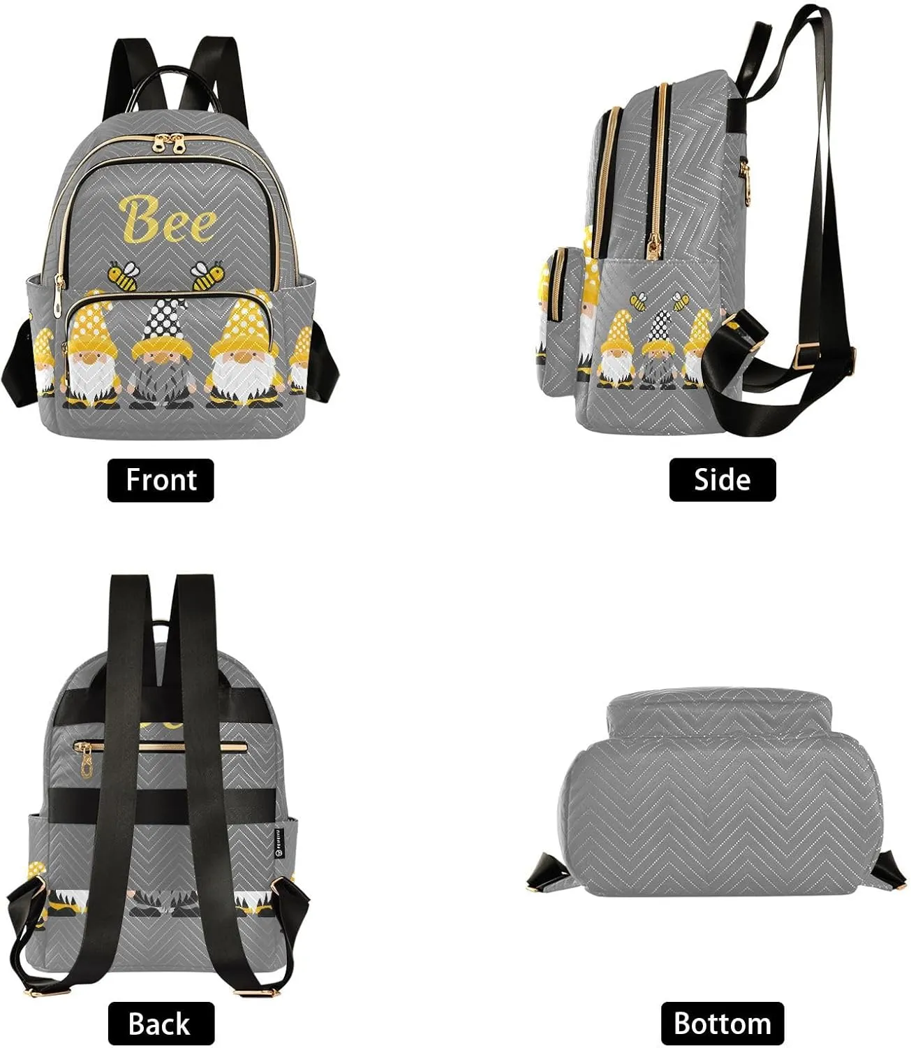 Mini Backpack Gnome Bees Fashion Backpack Purse for Women,Handbag Shoulder Bag Casual Daypack, Ladies Gift for College Work（S）