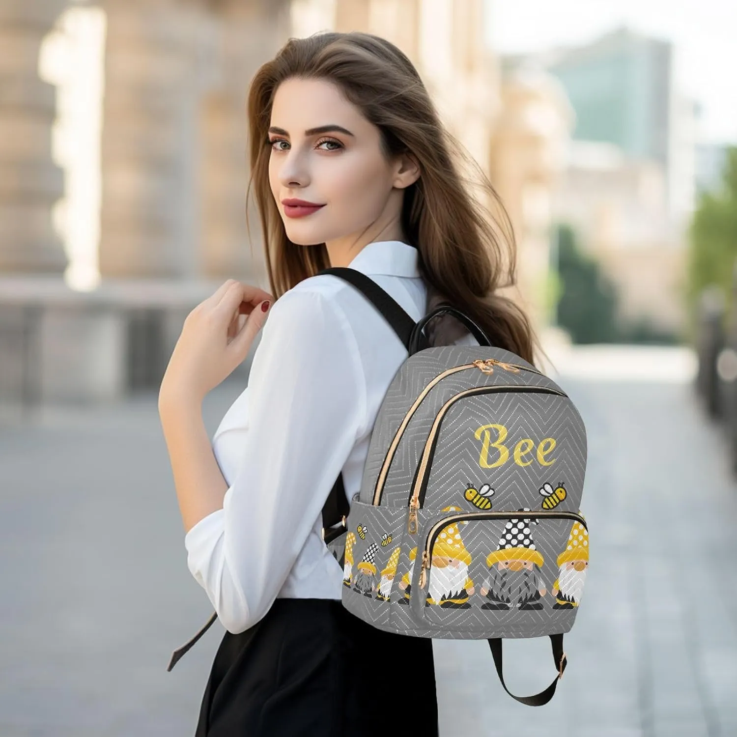 Mini Backpack Gnome Bees Fashion Backpack Purse for Women,Handbag Shoulder Bag Casual Daypack, Ladies Gift for College Work（S）