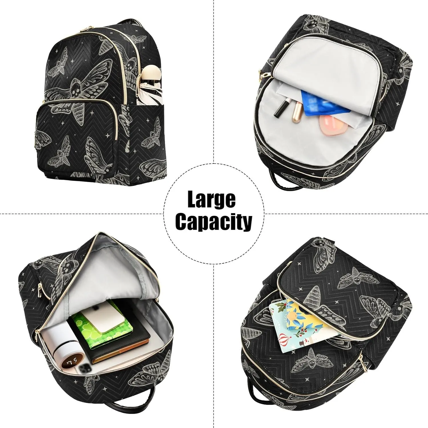 Mini Backpack Gothic Skull Butterfly Moth Fashion Backpack Purse for Women,Handbag Shoulder Bag Casual Daypack, Ladies Gift for College Work (S)