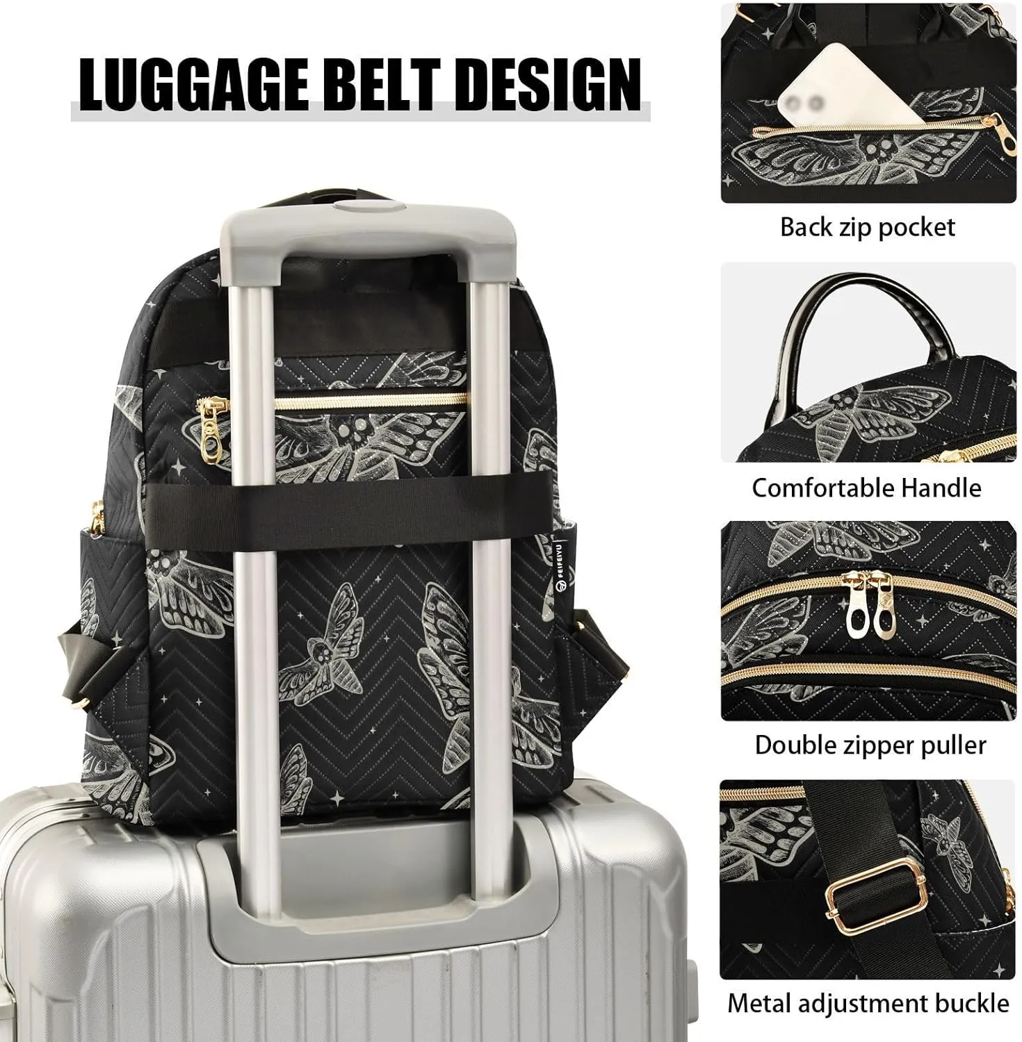 Mini Backpack Gothic Skull Butterfly Moth Fashion Backpack Purse for Women,Handbag Shoulder Bag Casual Daypack, Ladies Gift for College Work (S)