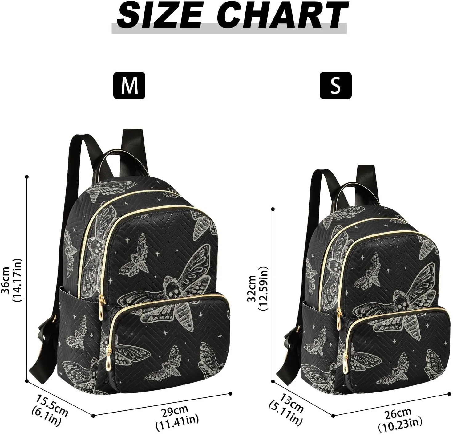 Mini Backpack Gothic Skull Butterfly Moth Fashion Backpack Purse for Women,Handbag Shoulder Bag Casual Daypack, Ladies Gift for College Work (S)