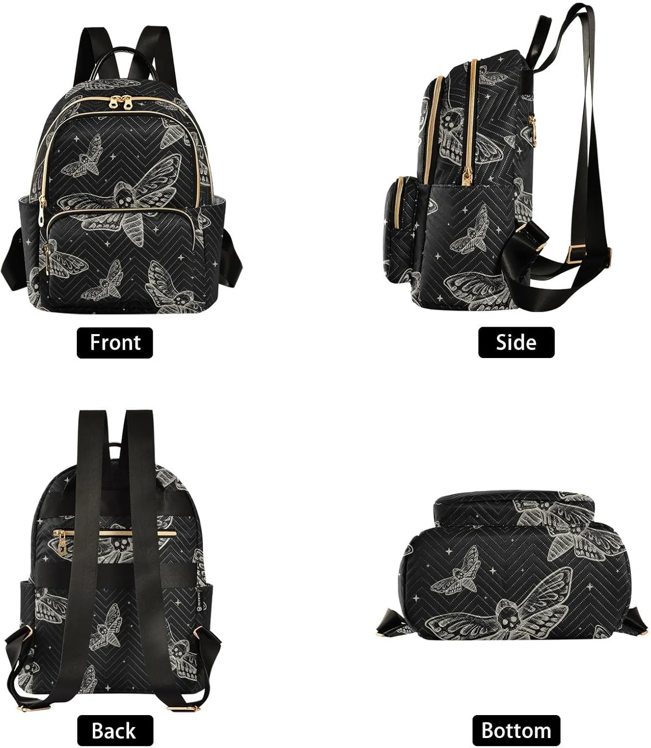 Mini Backpack Gothic Skull Butterfly Moth Fashion Backpack Purse for Women,Handbag Shoulder Bag Casual Daypack, Ladies Gift for College Work (S)