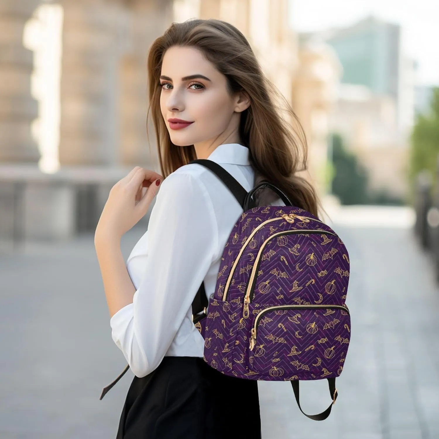 Mini Backpack Halloween Bats Fashion Backpack Purse for Women,Handbag Shoulder Bag Casual Daypack, Ladies Gift for College Work（S）