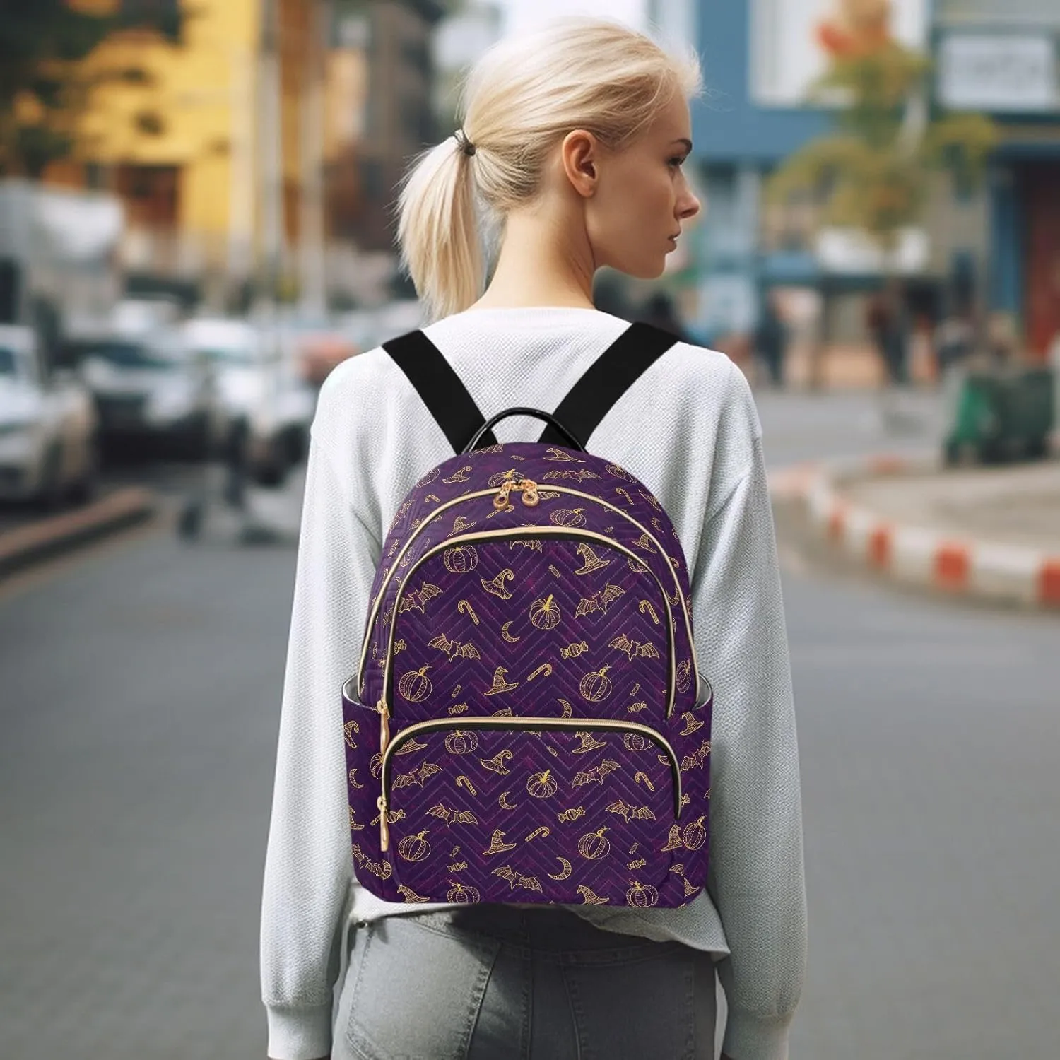 Mini Backpack Halloween Bats Fashion Backpack Purse for Women,Handbag Shoulder Bag Casual Daypack, Ladies Gift for College Work（S）
