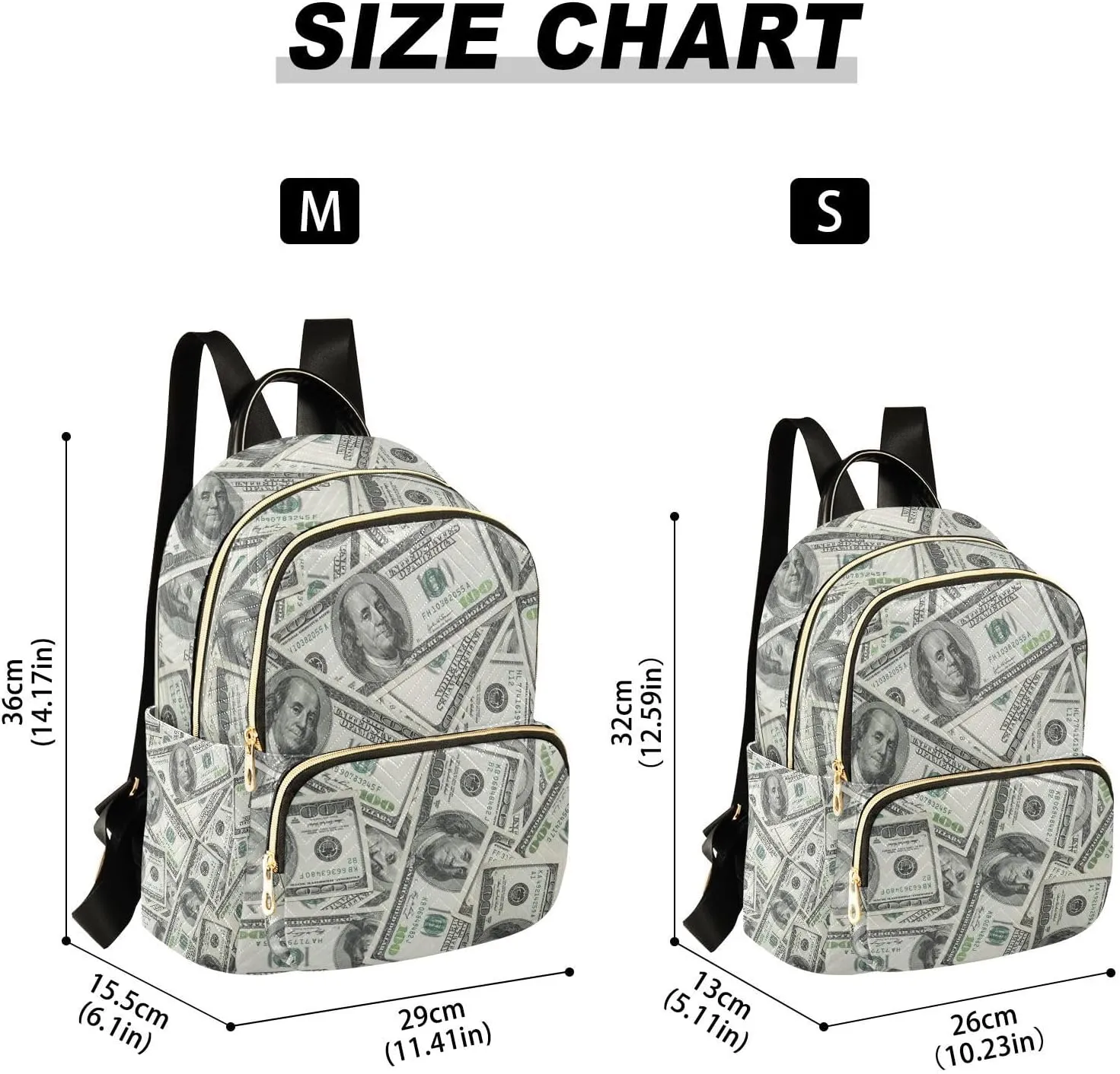 Mini Backpack Money Print Fashion Backpack Purse for Women,Handbag Shoulder Bag Casual Daypack, Ladies Gift for College Work (S)