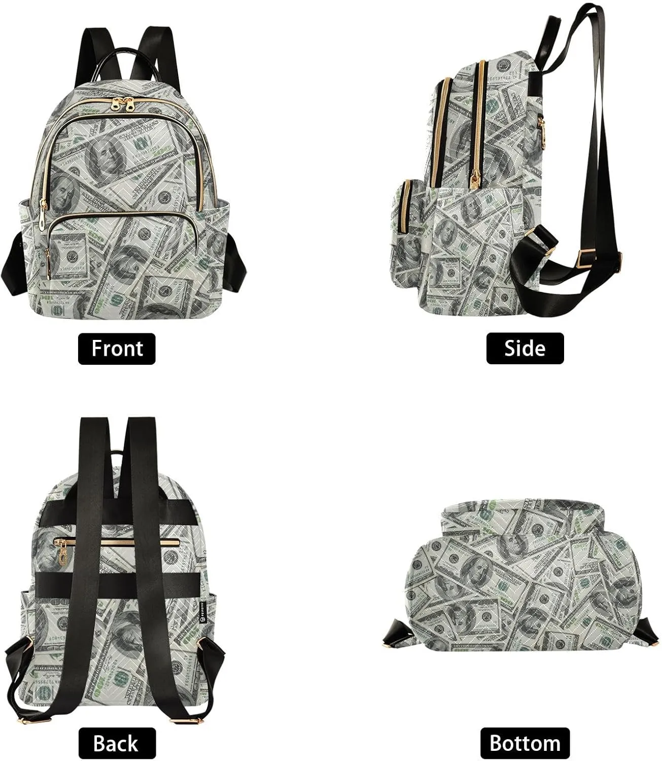 Mini Backpack Money Print Fashion Backpack Purse for Women,Handbag Shoulder Bag Casual Daypack, Ladies Gift for College Work (S)