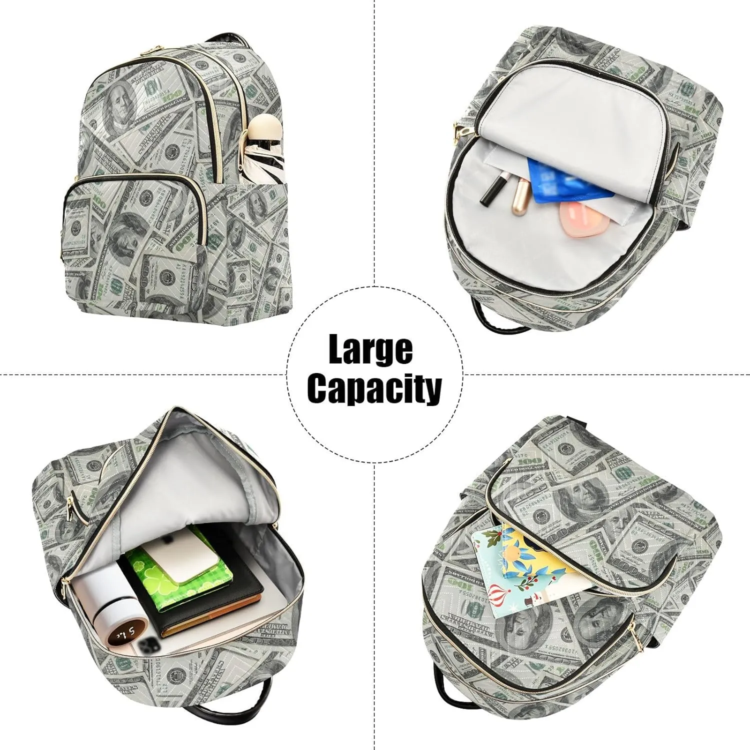 Mini Backpack Money Print Fashion Backpack Purse for Women,Handbag Shoulder Bag Casual Daypack, Ladies Gift for College Work (S)