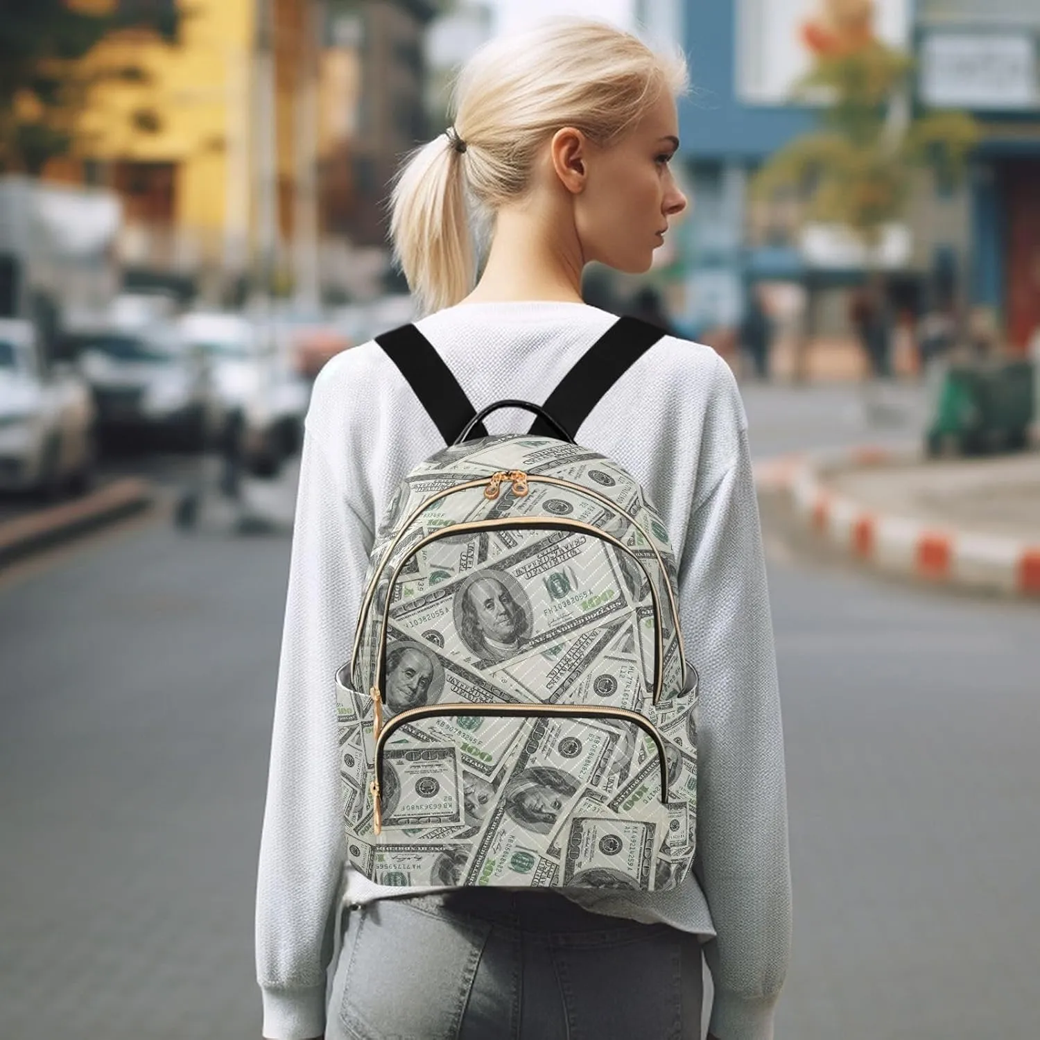 Mini Backpack Money Print Fashion Backpack Purse for Women,Handbag Shoulder Bag Casual Daypack, Ladies Gift for College Work (S)